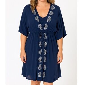 Wendy Bellissimo dress Navy Embroidered Raglan sleeve style elastic waist SZ S